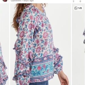 BELL by Alicia Bell Pink Callie Blouse Boho Long Ruffle Sleeve Floral